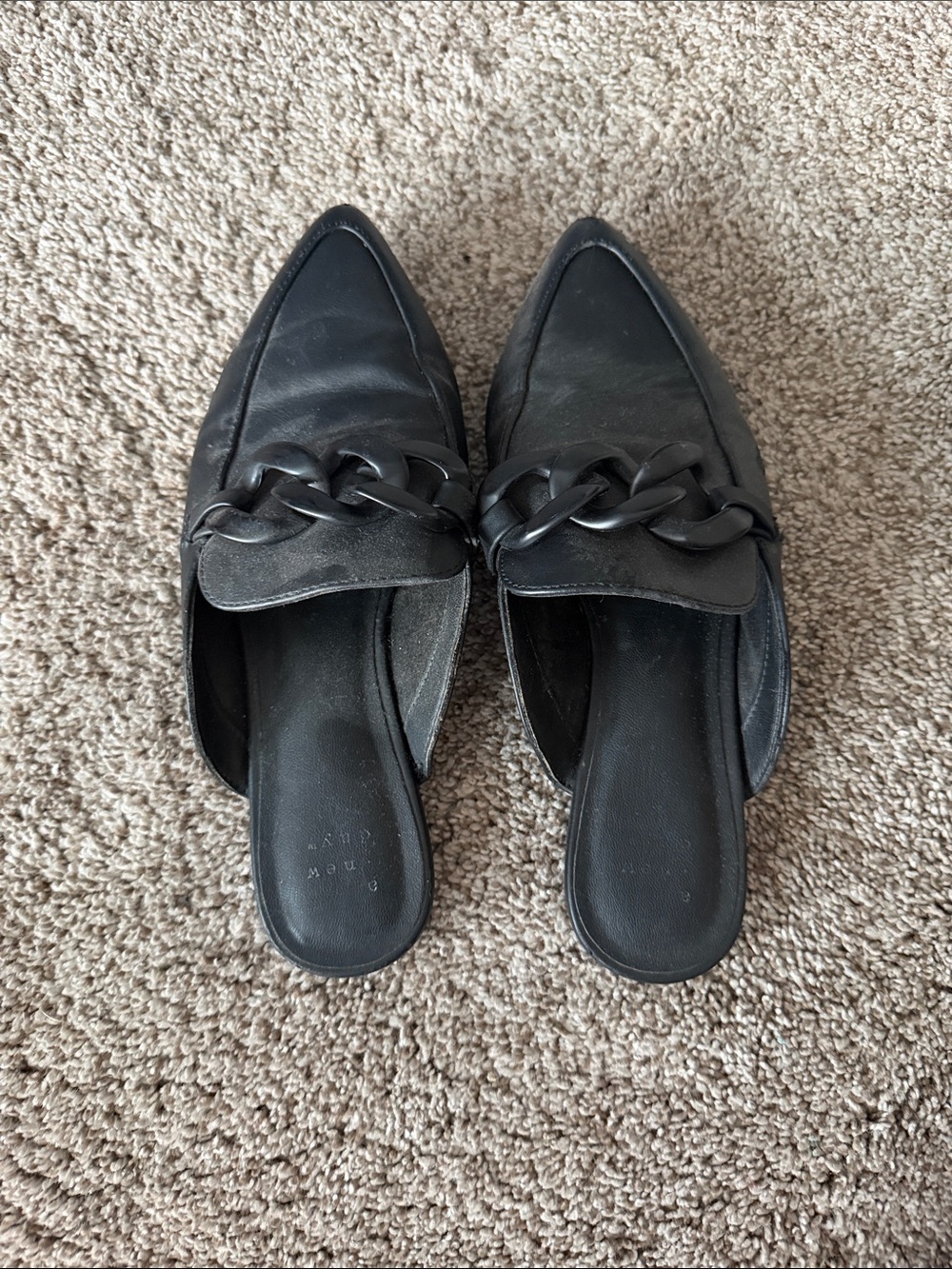 a new day Black Chain-Detail Pointed Toe Mules